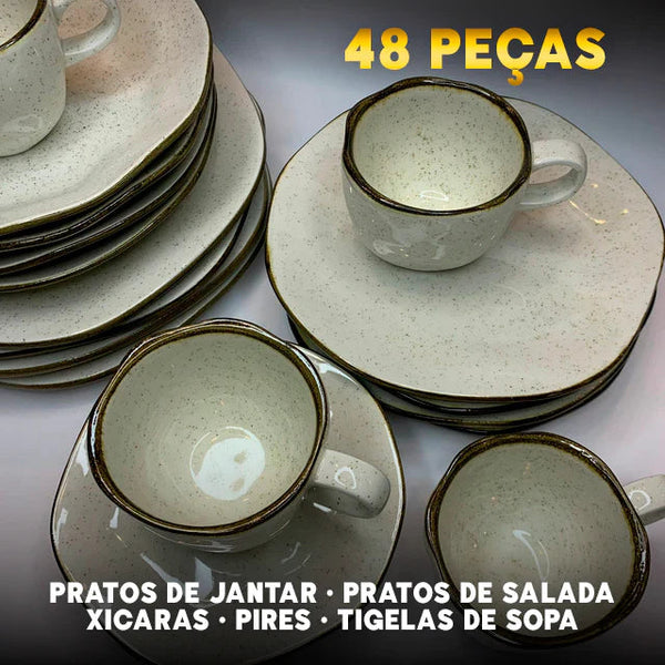 Conjunto Oxford de Luxo com 48 Peças de Jantar em Porcelana